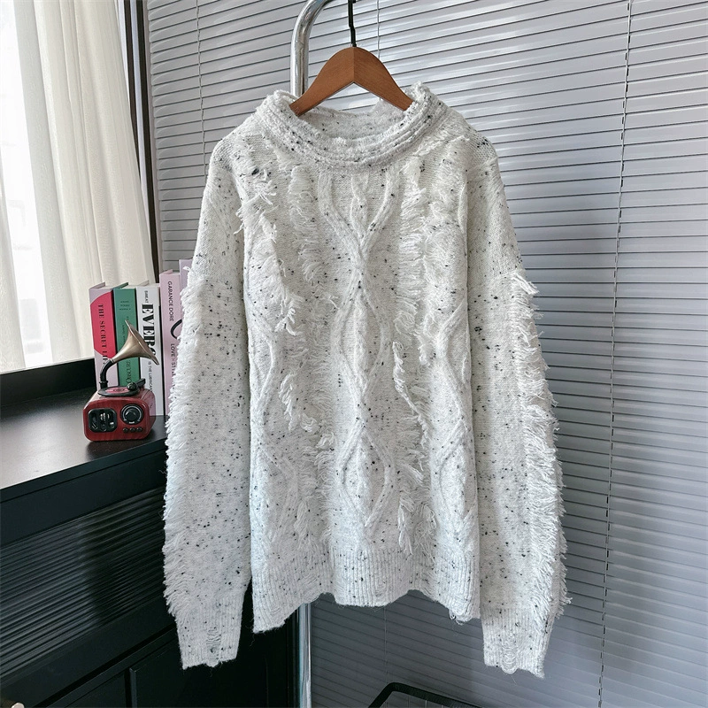 2024 осень и зима новый ретро тяжелая промышленность кисточка свободная мягкая клейкая вязаная свитер модный топ высокого уровня