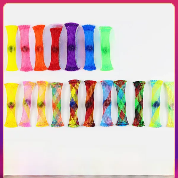 fidget toy decompression braided mesh tube marbles toys elastic multi-color mesh tube noise reduction decompression vent toys