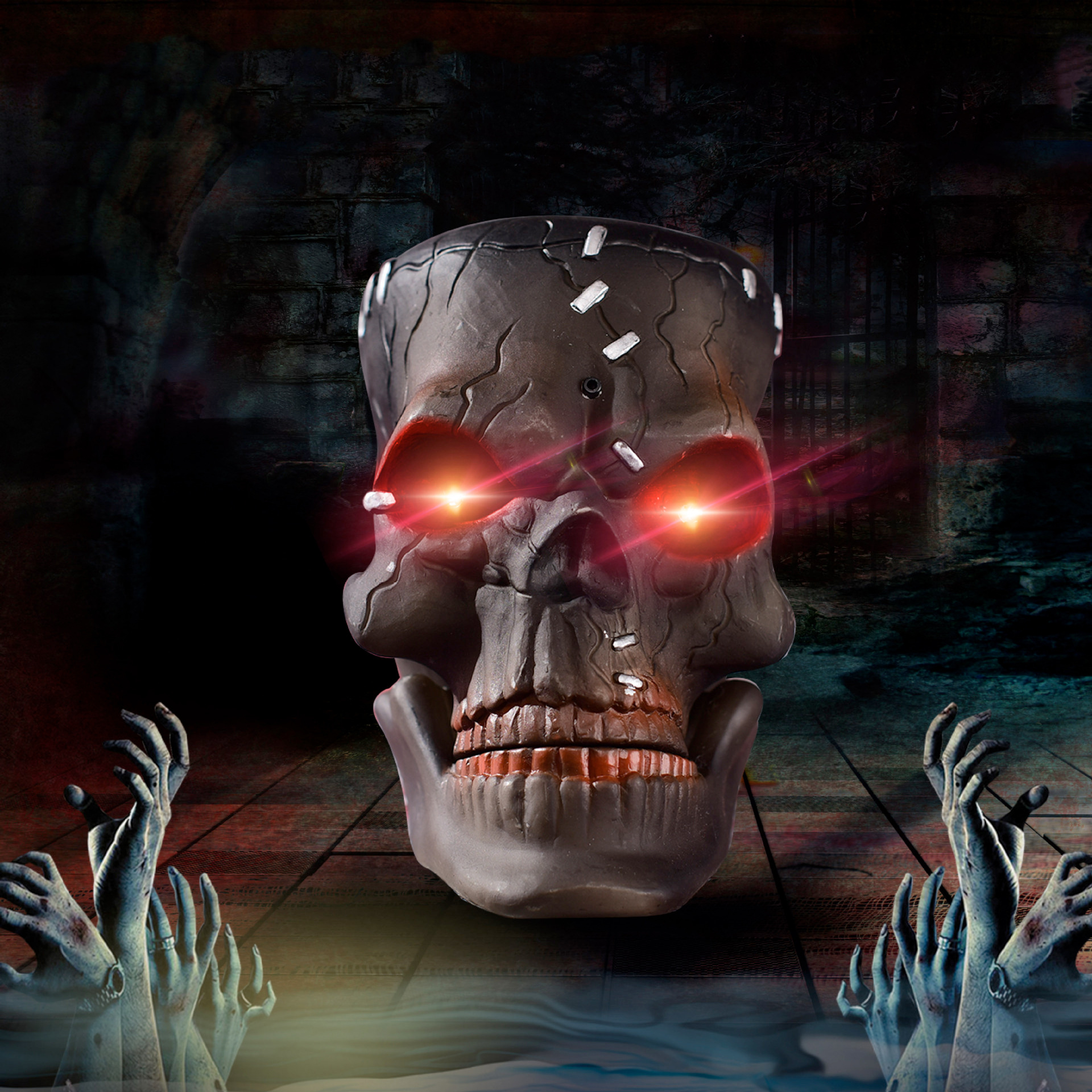 Halloween cráneo colgante iluminiscente eléctrica sonora cráneo fantasma casa fantasma habitación secreta fiesta disfraz de hechizo props