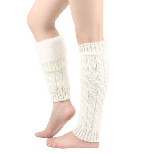 Japanese-style padded fuzzy sock covers for warmth, plush socks for ladies, leg warmers, foot warmers, cross-border knitted cabled warm leg covers