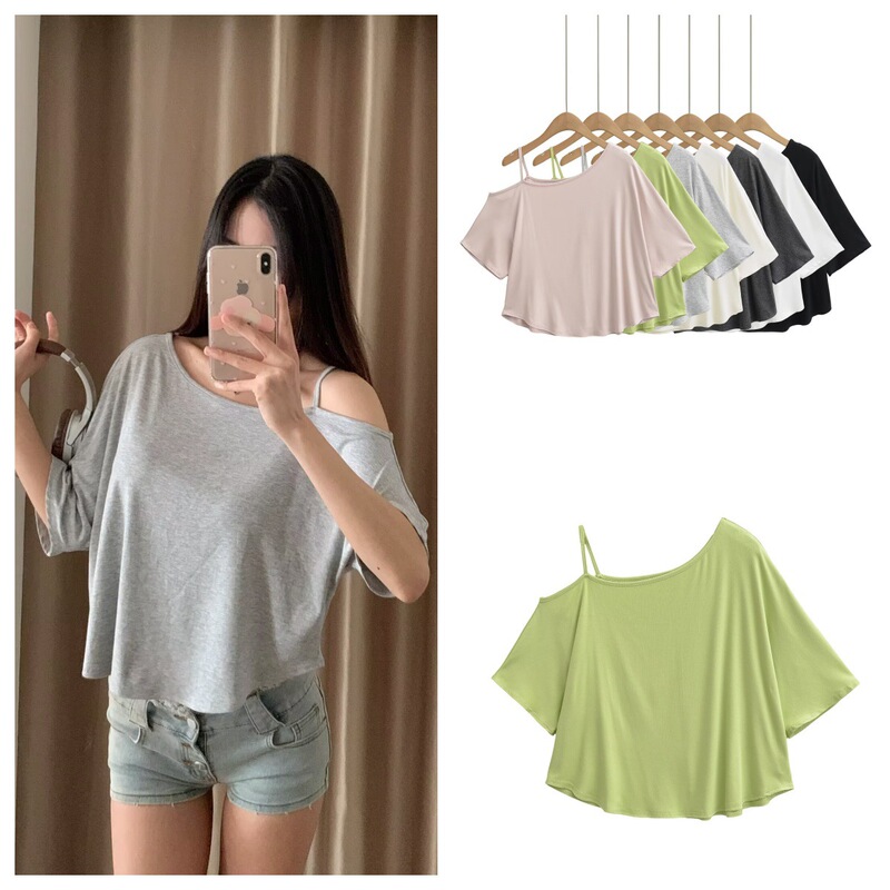 European and American Style Spicy Girl Off-Shoulder Short-Sleeve T-Shirt for Women, Short Loose Fit, Slimming Overlay Top, Dance Top, Ins Summer
