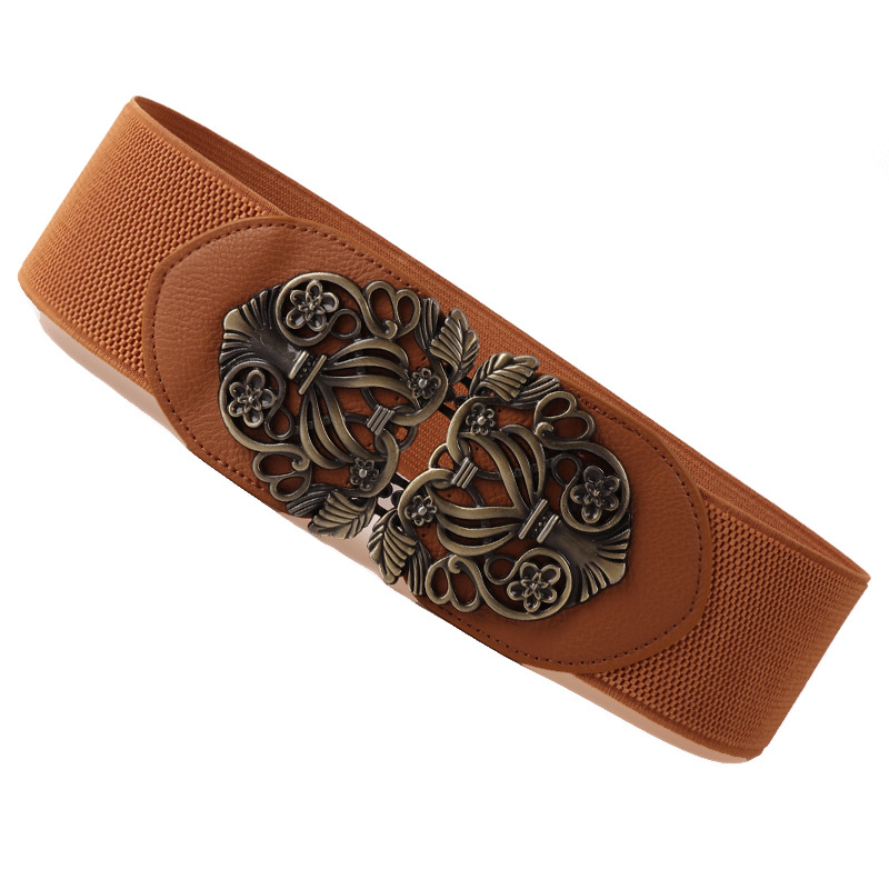 Venta caliente corte coreano retro tallado cinturón ancho decoración de cintura de moda elástica de todo fósforo cinturón de mujer al por mayor