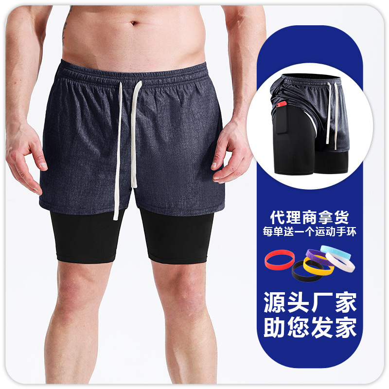 Falsos pantalones cortos de dos piezas para hombres ropa exterior verano Delgado suelto casual de cinco puntos deportes pantalones de baloncesto