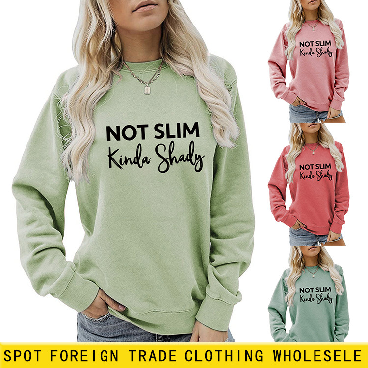 Amazon estación independiente en stock simple de Europa y América carta cuello redondo manga larga Las Mujeres No delgado tipo flojo suéter