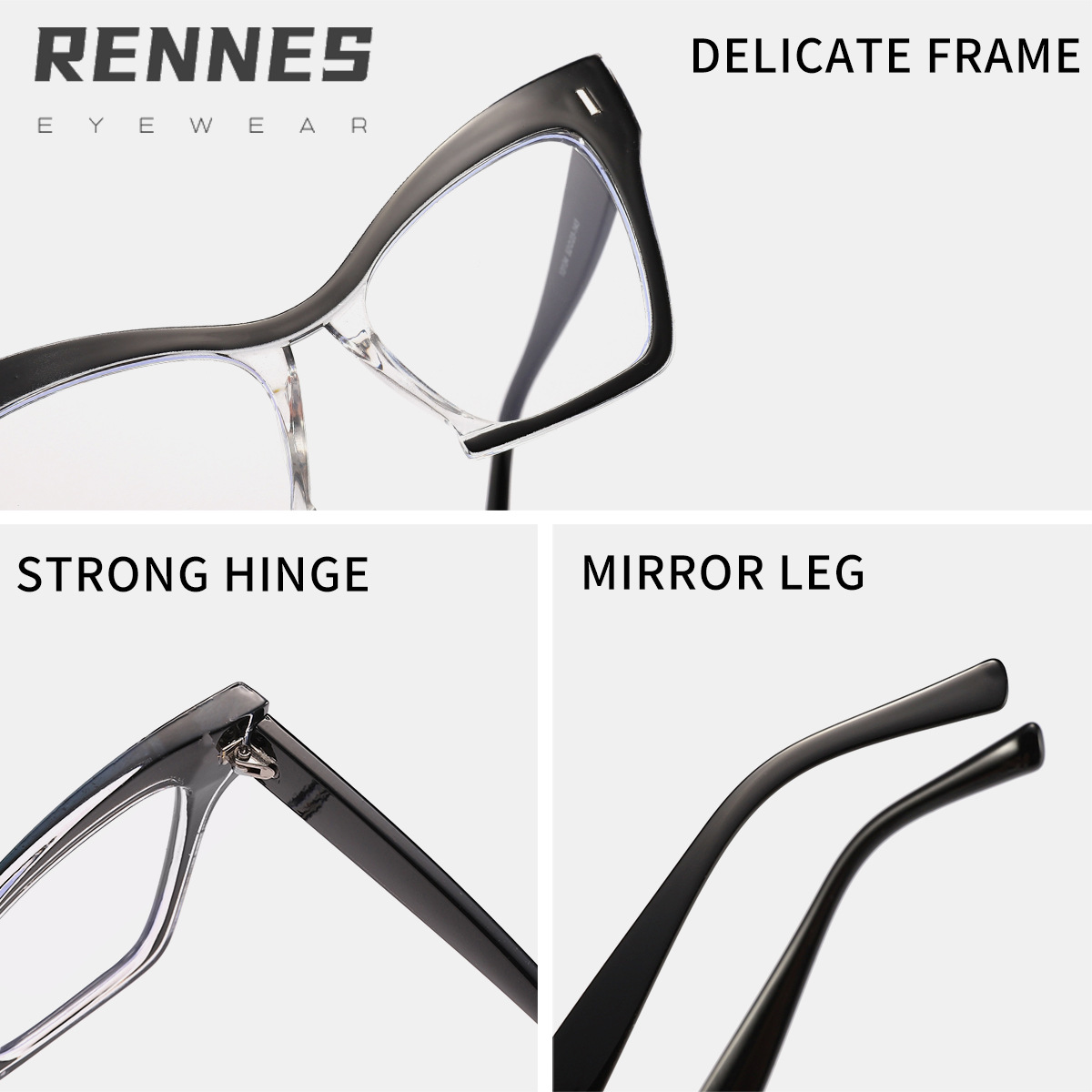 Marco grande transfronterizo a juego de color, cara sin personalidad, ojos de gatito, lente plana anti-luz azul, gafas de montura de miopía europeas y americanas