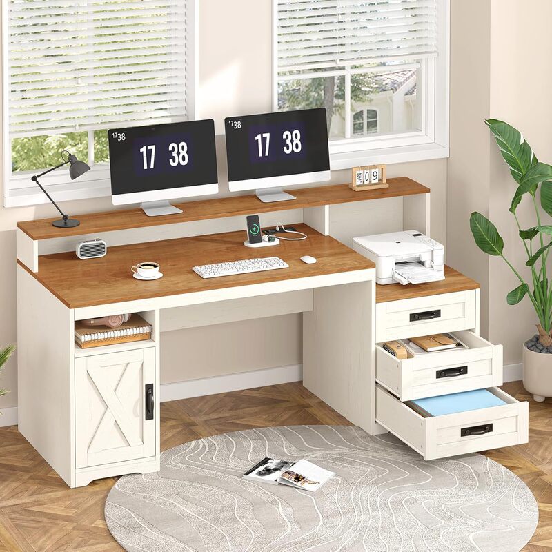 Cross-Border Exclusive Supply of American-Style Simple, Versatile, and Practical Study Desks, Trendy Office Desks with Drawers, and Farmhouse Computer Desks Are Hot Sellers
