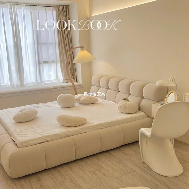 Fengqinyu Simple Cream Puff Bed 1.8m Master Bedroom Double Bed 1.5m Small Apartment Home Storage Internet Celebrity Cloud Bed