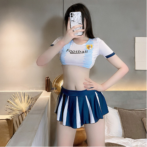 Lencería sexy fútbol bebé sexy dinámico estudiante uniforme tentación traje dividido cos traje de porristas