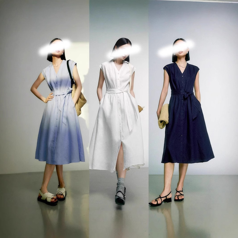 New Summer High-Quality Selection: Soft, Natural, Breathable, Simple, Romantic, Exclusive, Airy Dress with a Long Skirt