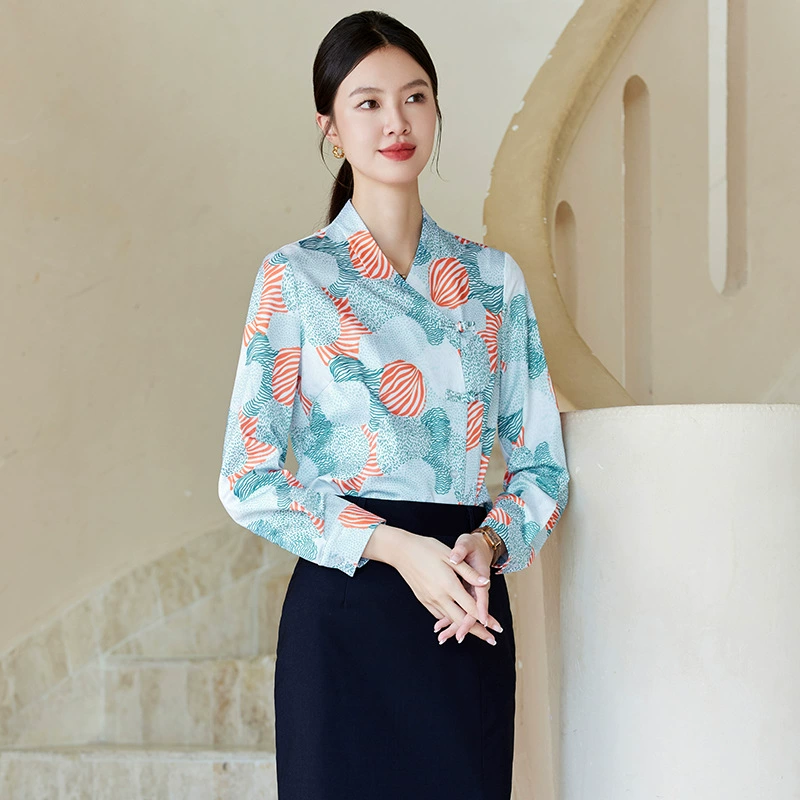 Продвинутые чувства с длинными рукавами с принтом рубашка женская осенняя униформа профессиональный костюм ювелирный магазин рабочая одежда костюм внутренняя рубашка