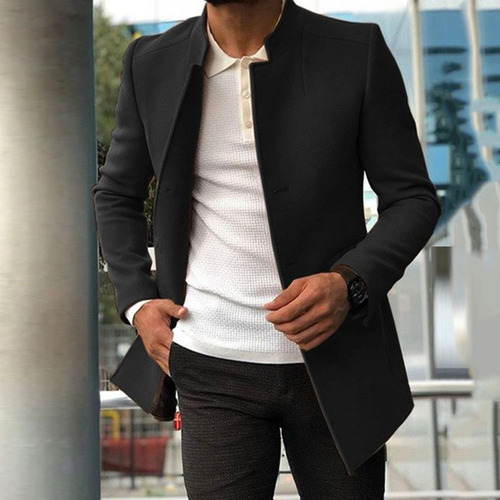 2024 Cross-border Men's Spring and Autumn British Style Trench Coat Fashion Trend Double Collar Long Sleeve Wool Coat