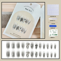 立體光療純手工穿戴甲甜酷玻璃水鑽愛心美甲克羅心玫瑰指甲貼24片