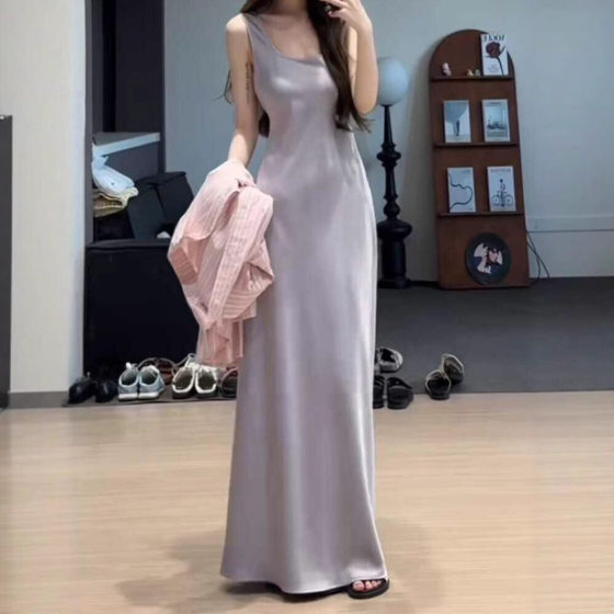 Shu Hu Lei Fu Sheng Ruo Meng Imitation Acetate Satin Sling dress Fashion Simple Women's dress Summer New