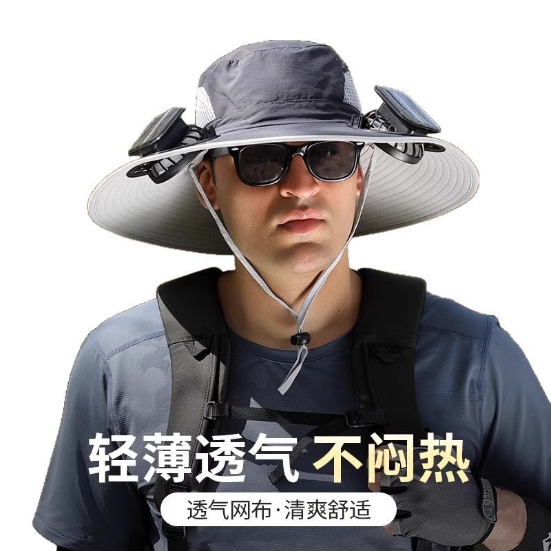 Sombrero de ventilador solar para hombre de verano gran sombrero de borde anti-UV sombrero de pescador de montaña sombrero de ventilador de sombra de pesca