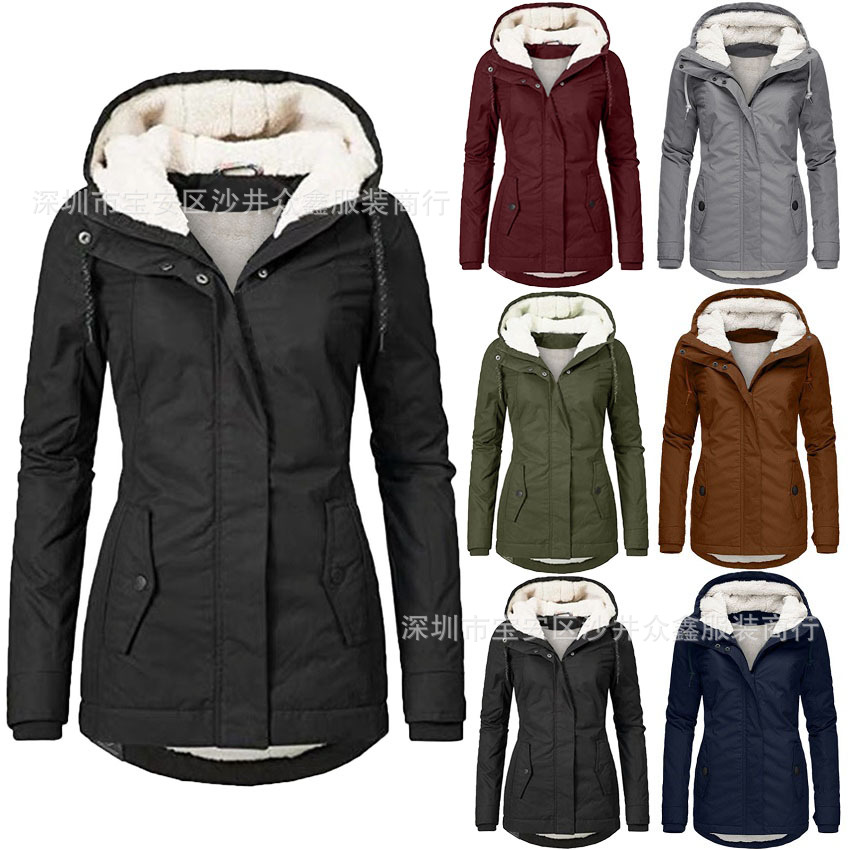 2023 Otoño e Invierno Abrigo acolchado de algodón de talla grande europeo y americano Nuevo Abrigo acolchado de algodón con forro polar de Amazon Abrigo acolchado de lana de cordero parka Abrigo acolchado de algodón para mujer