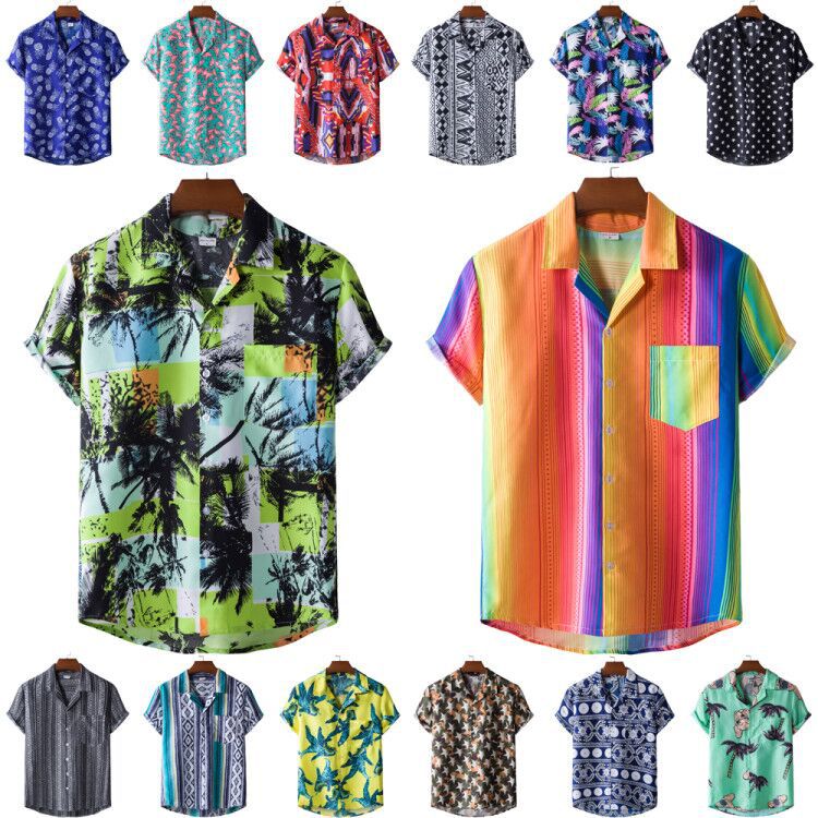 Suministro de comercio exterior transfronterizo 2021 Camisa de manga corta hawaiana estampada estilo étnico para hombres Camisa de manga corta para hombres