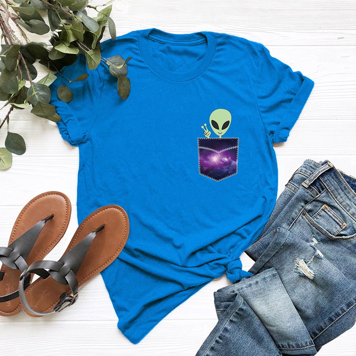 pocket alien short-sleeved t-shirt nihaostyles clothing wholesale NSSN83717