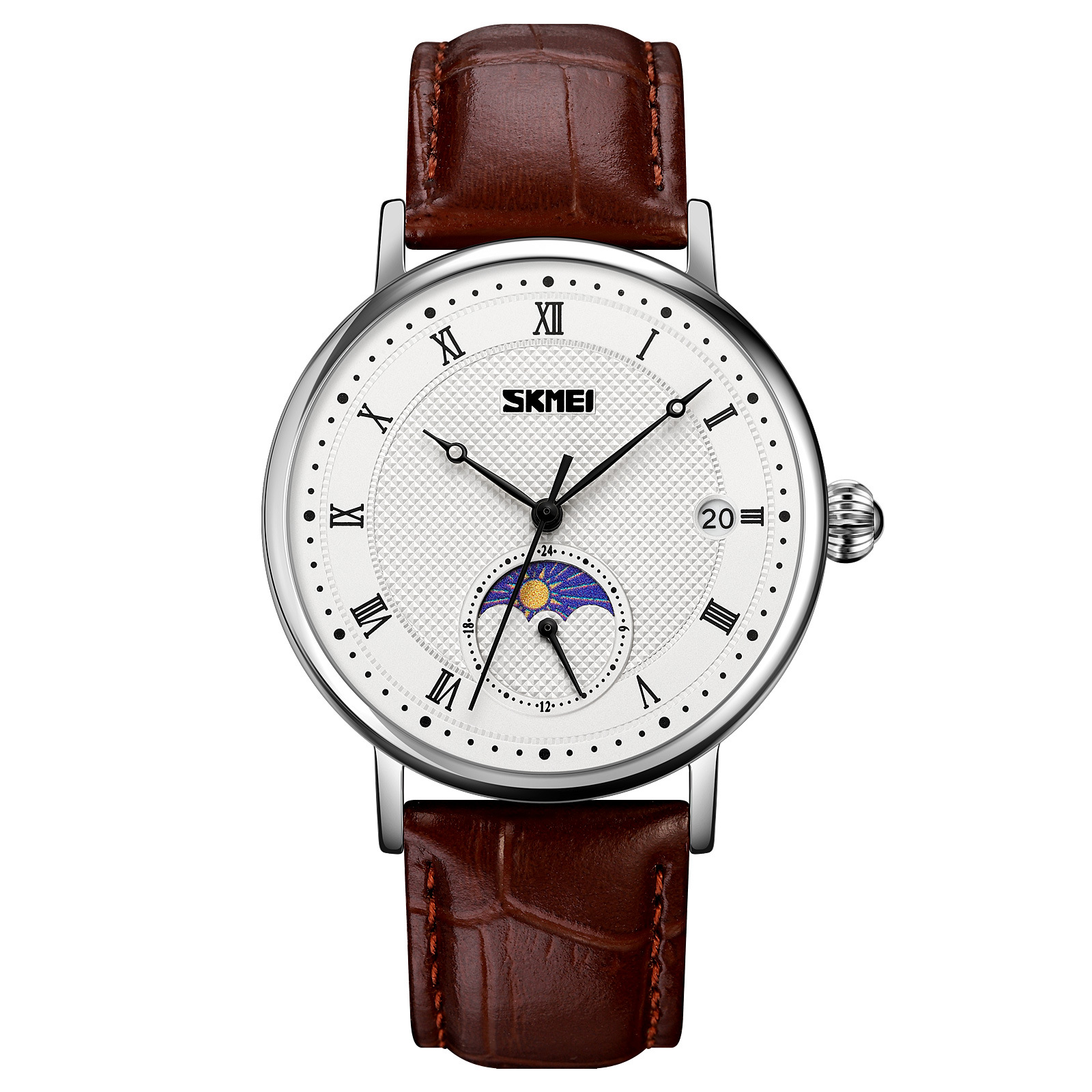 Momento de negocios de los Estados Unidos reloj de hombre correa calendario multifuncional fase lunar relojes de pulsera personalizados transfronterizos fábrica de fuente mayorista