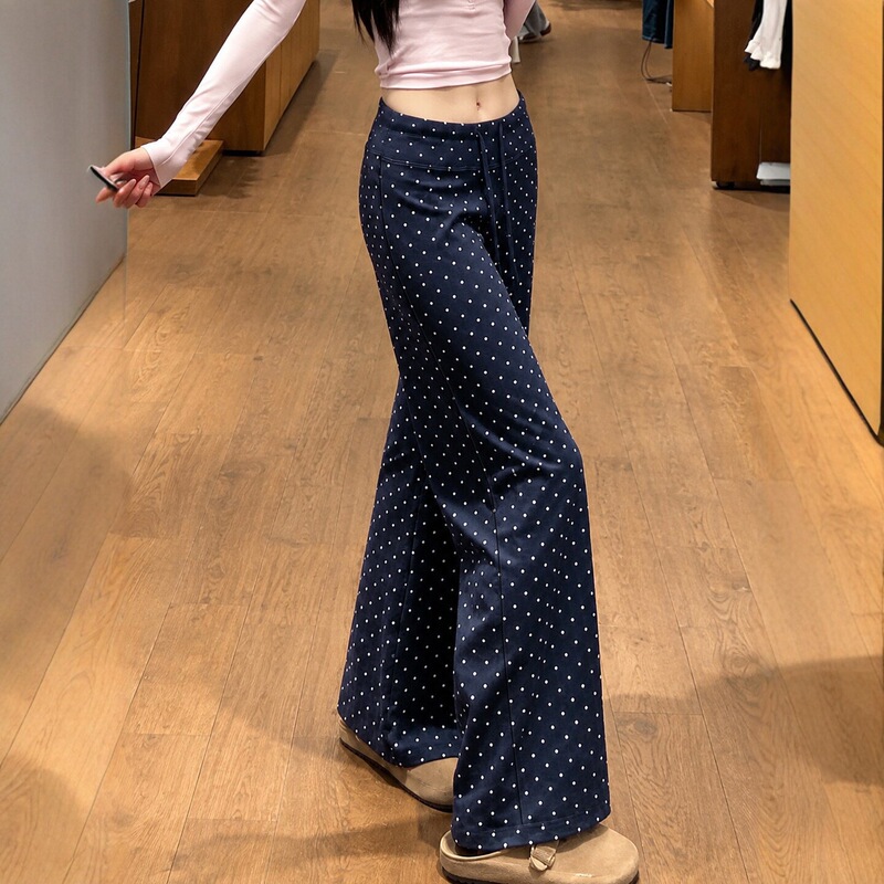 Black polka dot wide-leg pants for women, autumn high-waisted, slimming, petite-friendly, casual yoga sports straight pants Black polka dot wide-leg pants for women, autumn high-waisted, slimming, petite-friendly, casual yoga sports straight pants