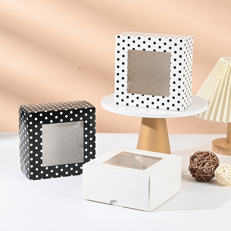 新款圆点开窗蛋糕盒定 制雪媚娘蛋挞西式糕点盒烘焙包装打包盒
