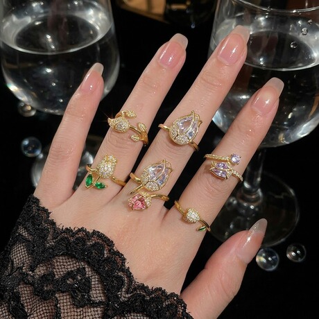 Tulip Rings Jewelry Women's Ring European and American Style Tulip Cross-Border
