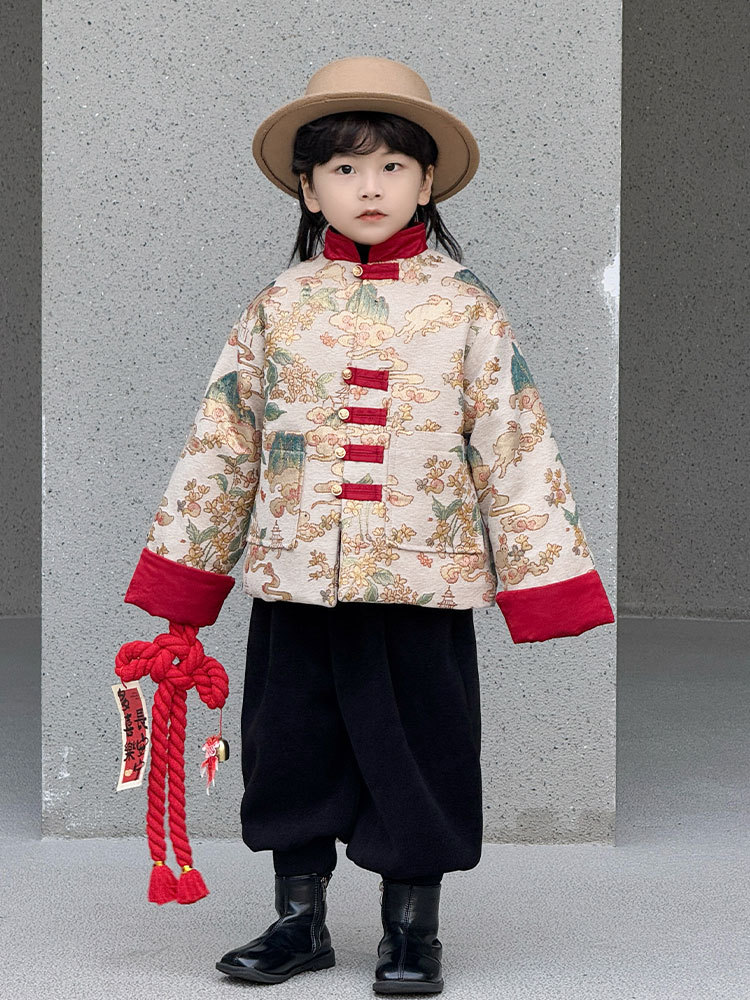 Детская зимняя куртка, утепленный комплект для мальчиков, китайский стиль
