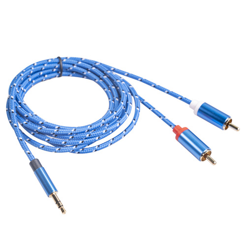 Cross-border new product blue aluminum shell gold-plated 3.5 to 2RCA mobile phone amplifier speaker lotus head audio cable