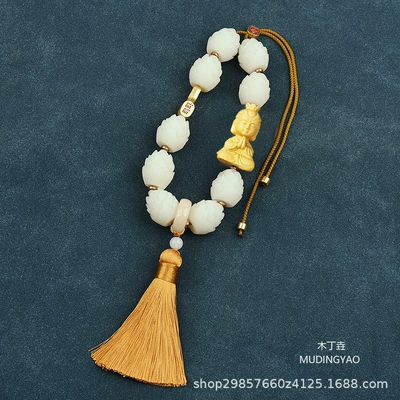 Car hanging: Small Buddha Rearview Mirror Safety - good-luck-single-tassel-guanyin-yellow