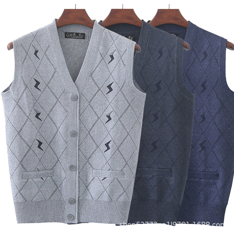 Весна и осень жилет-свитер больших размеров для мужчин среднего и пожилого возраста кардиган с V-образным вырезом свитер для папы