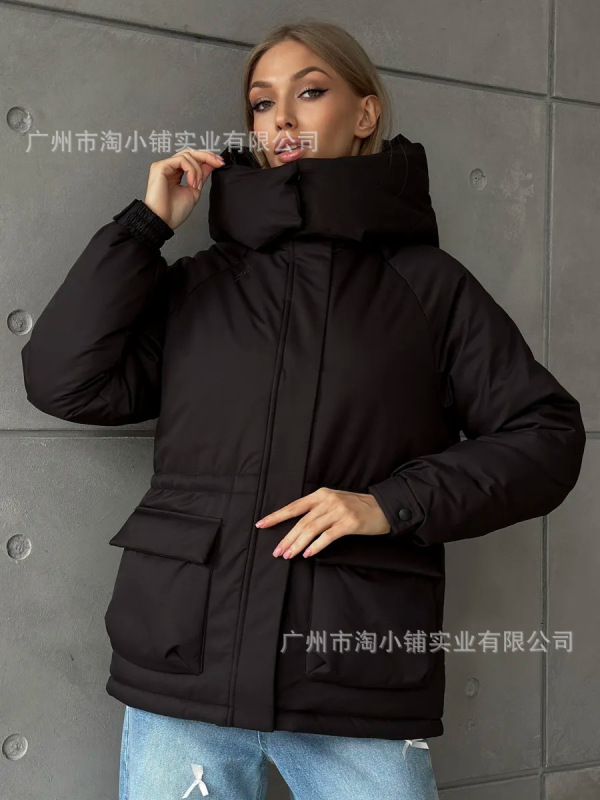 韩国洋气冬季新品简约大口袋设计感 休闲连帽 气质短款百搭服外穿|undefined