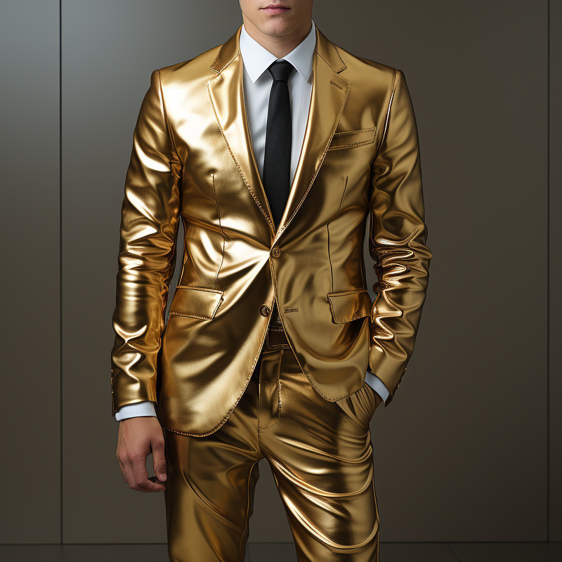 Cross-Border Men's Fashion Gold Embossed Suit Set Party Stage Nightclub Shiny Cool Performance Blazer