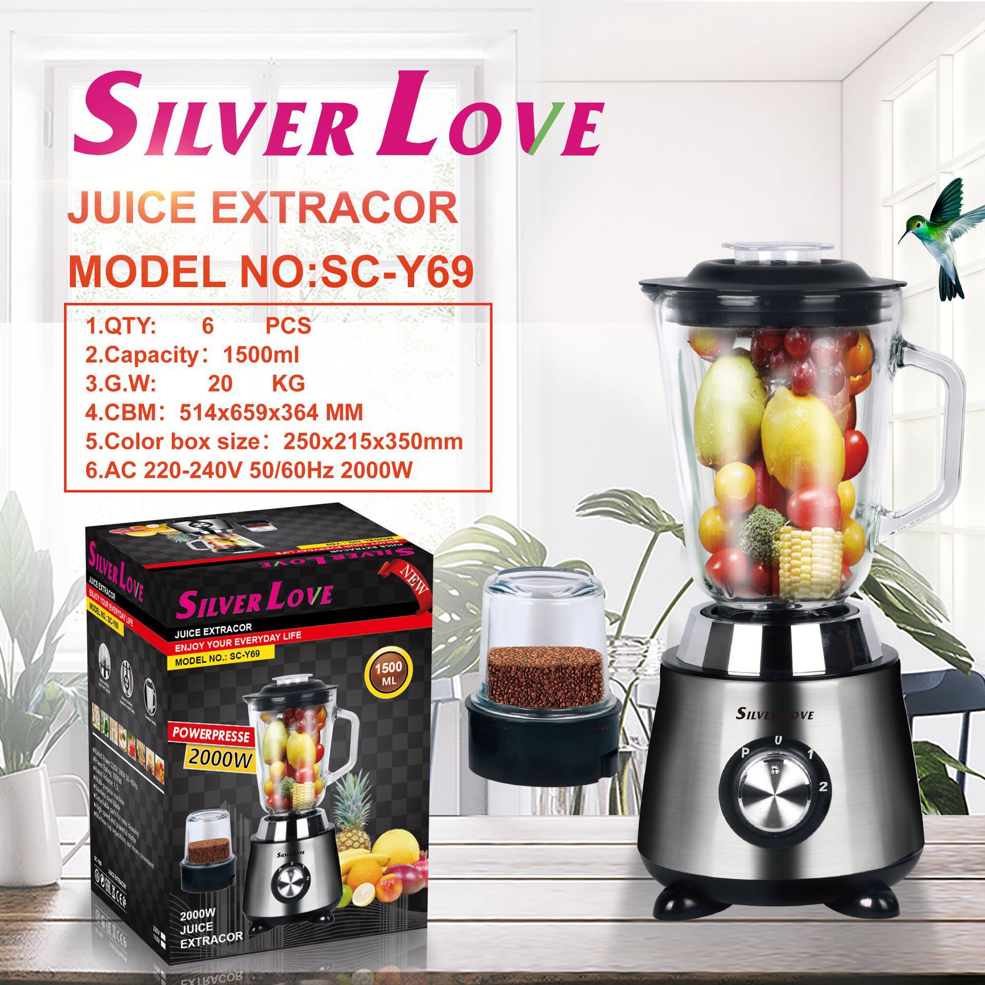 跨境 榨汁机 破壁机 料理机家用 多功能果汁机 二合一不锈钢搅拌