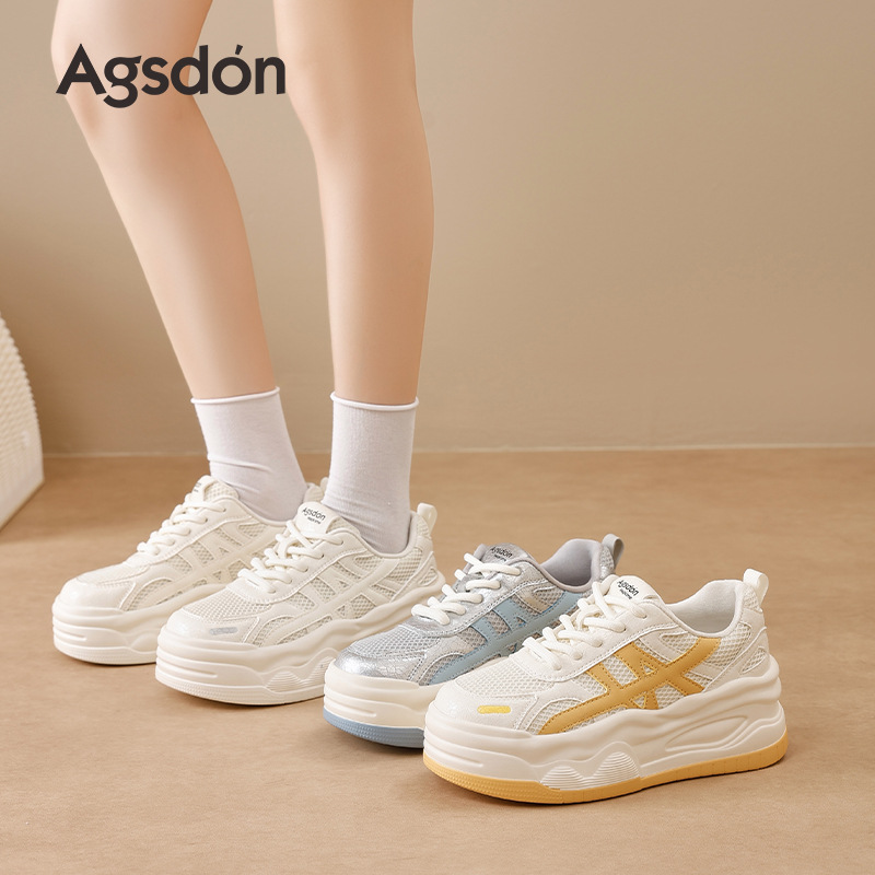 Augu Lion Deng zapatos blancos de suela gruesa para mujeres 2025 nuevos zapatos de skate casuales de malla de verano zapatos deportivos muffin pequeños