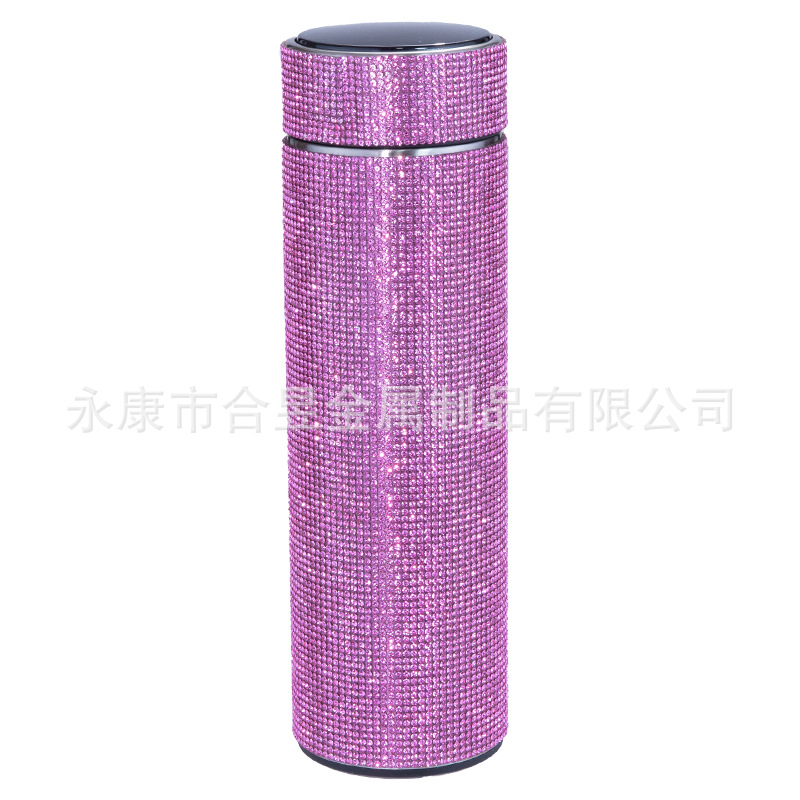Transfronterizo dedicado completo diamante taza de agua Internet celebridad rhinestone aislamiento térmico pantalla LED de temperatura de alto valor de color olla de aislamiento térmico