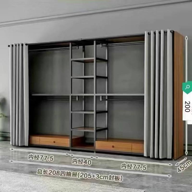 衣帽架钢结构衣柜家用卧室加厚双层加粗衣帽架两层金属简约现代|undefined
