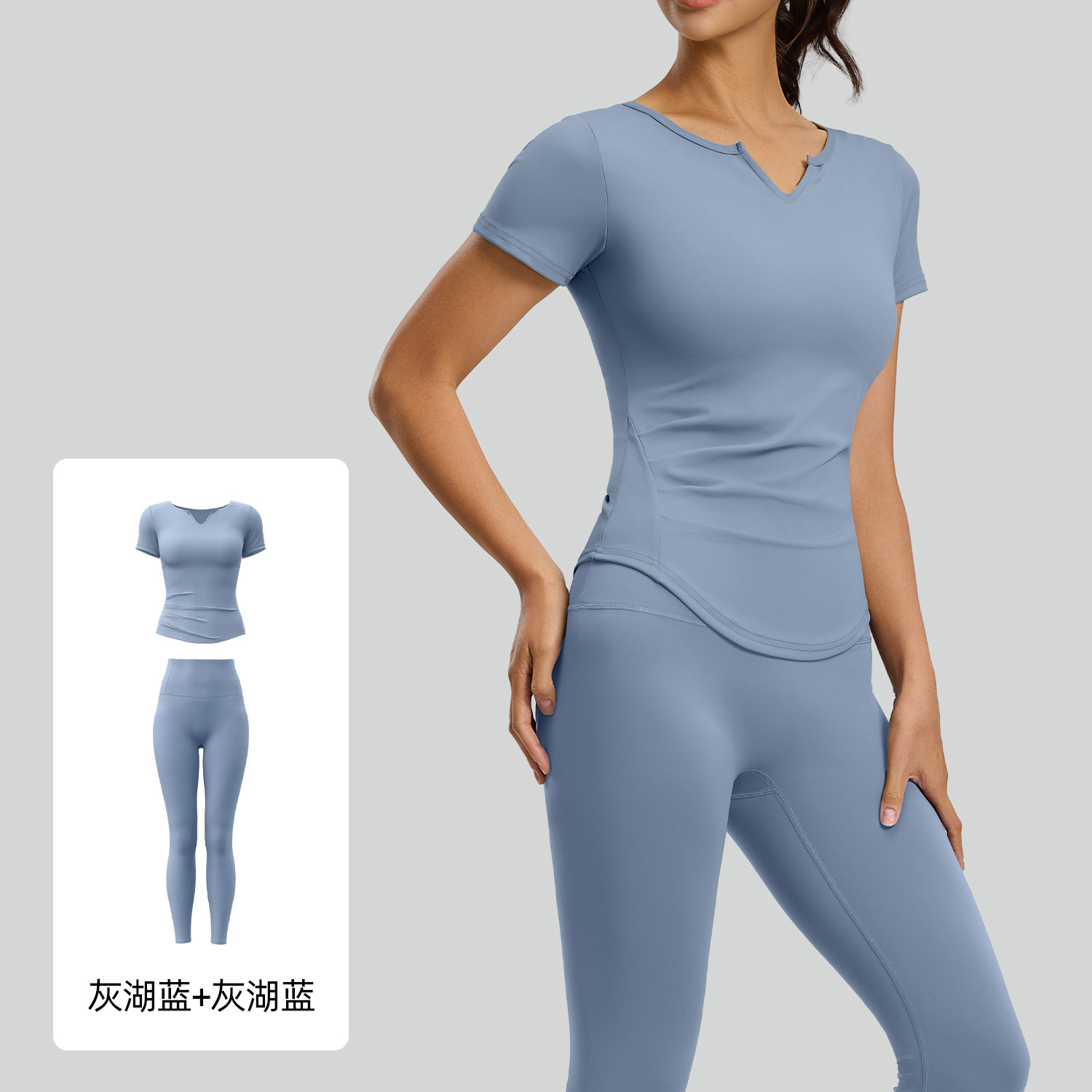 Juyitang traje deportivo con cuello en V nude fitness plisado camiseta todo fósforo top deportivo traje de yoga para correr mujer