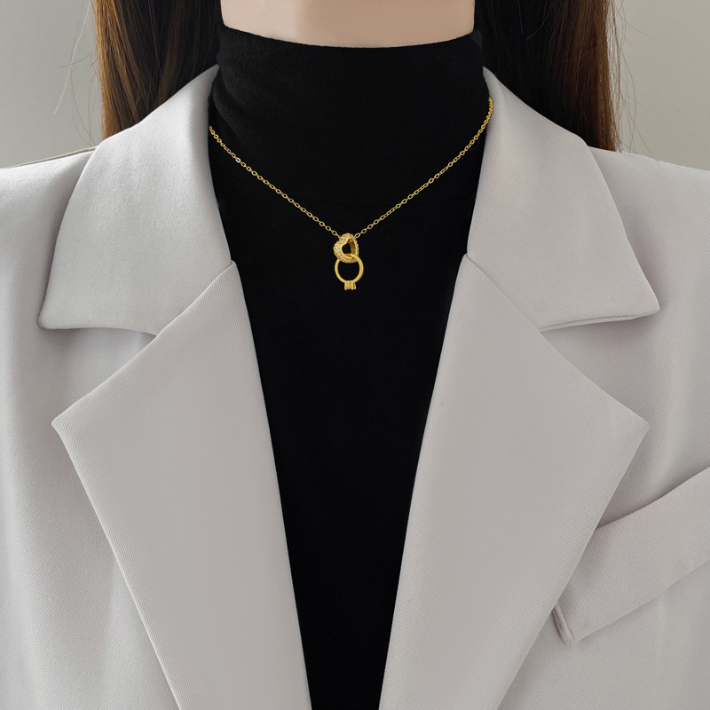 [Acero de titanio] Anillo de amor Exquisito y ligero, temperamento de lujo, hermoso collar de diamantes, cadena de clavícula de todo fósforo femenina, cadena de acero de titanio image 2