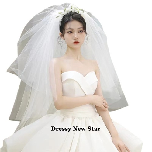 Korean style short double-layered hair comb style fluffy hard mesh veil bride wedding Korean mesh headwear travel photo white