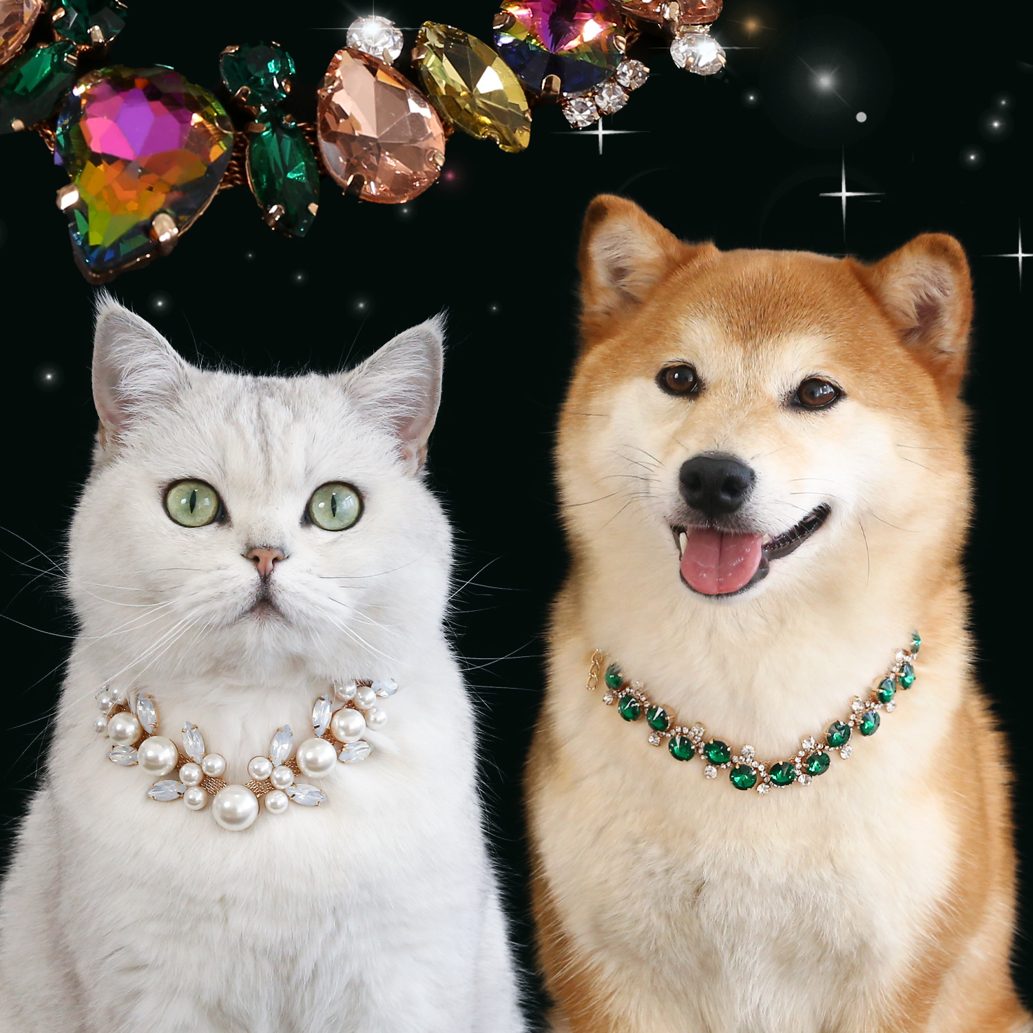 Collar de perlas de gemas de mascotas princesa de diamantes llenos de boda collar de fotografía de cumpleaños gatos perros accesorios de metal de comercio exterior