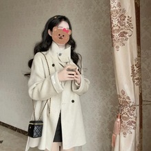 中长呢子大衣女毛呢外套围巾领秋冬季新款小个子感赫本风加厚笙陇