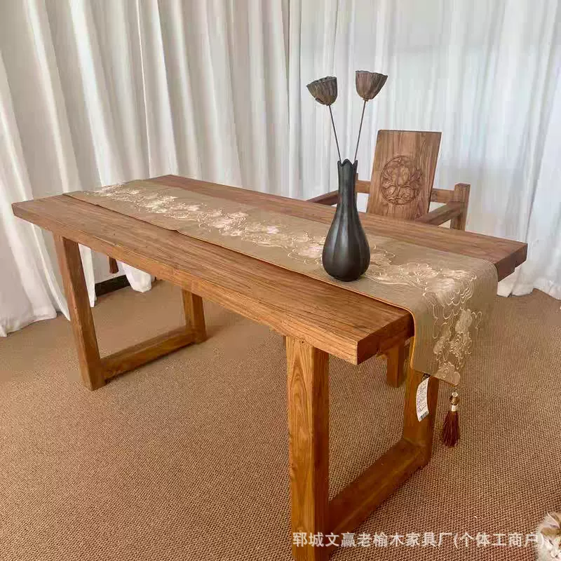 老榆木桌子风化老门板茶桌长方形电脑桌吧台餐桌椅组合实木大板桌