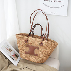Summer Grass Weaving Large Capacity Commuting Beach Seaside Handbag Travel Handmade Basket Tote Bag