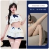 White student uniform + white fishnet stockings