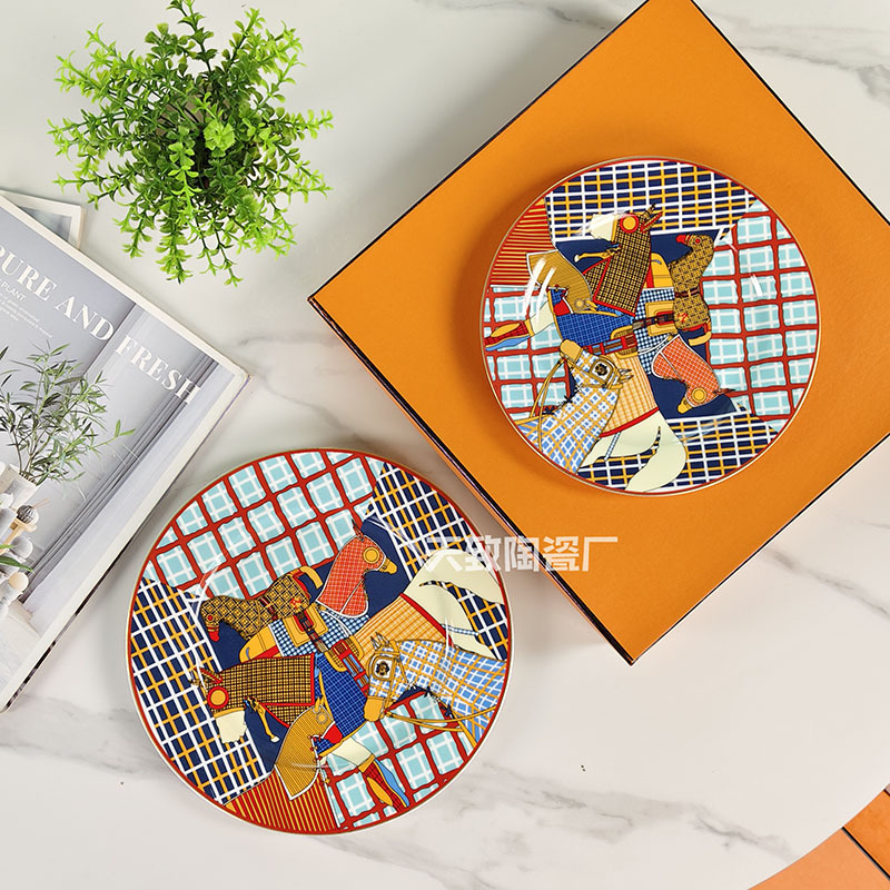 European Exquisite Bone China Steak Plate Home Living Room Fabric Plaid Matu Water Cup Mug Banquet Dinner Tea Set