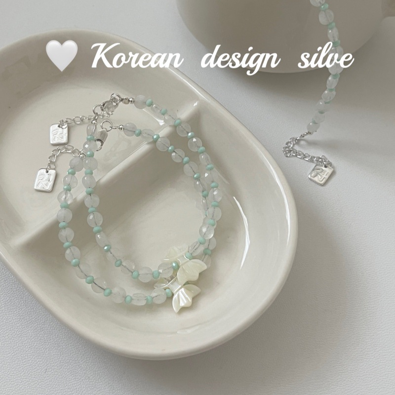 韓國小眾精緻高級感ins風百搭手飾品 S925純銀貝殼蝴蝶結白玉手鍊