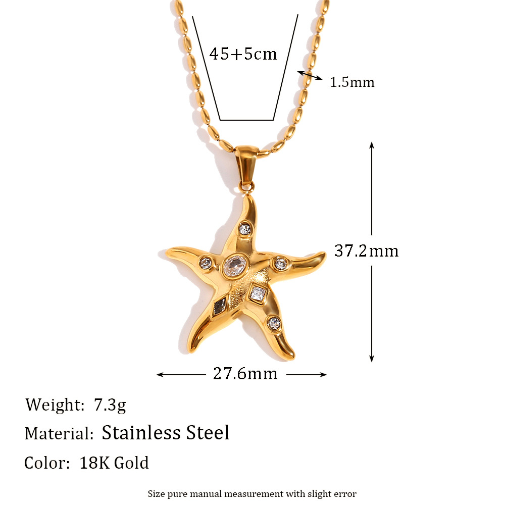 Zircon Inlaid Starfish Stainless Steel Necklace