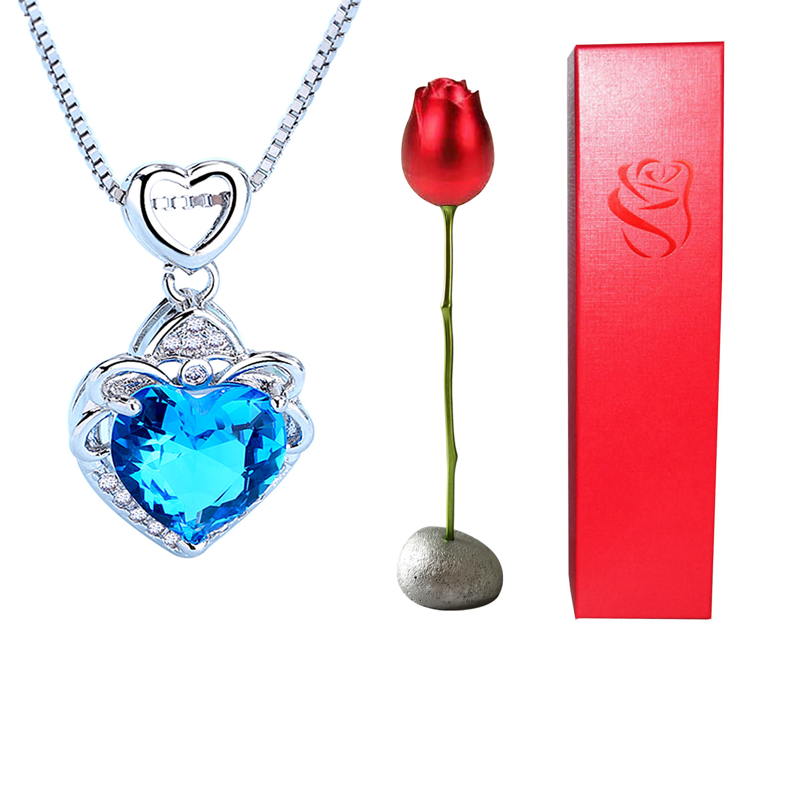 Nuevo colgante de diamante de cristal azul púrpura en forma de corazón elegante Rose cabeza collar joyero regalo de San Valentín