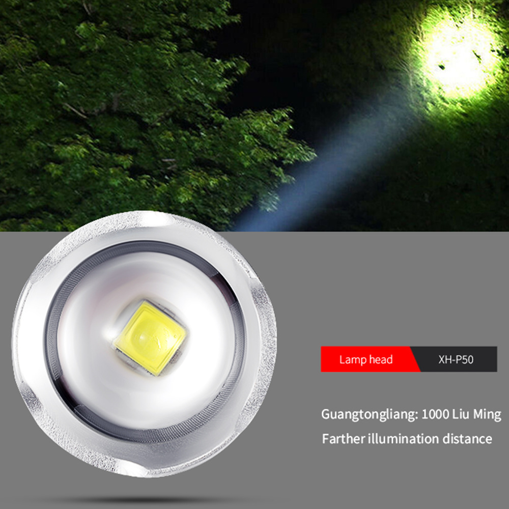 Nuevo p50 linterna de luz fuerte impermeable al aire libre con ventana rota martillo banco de energía de emergencia cob doble fuente de luz linterna remota