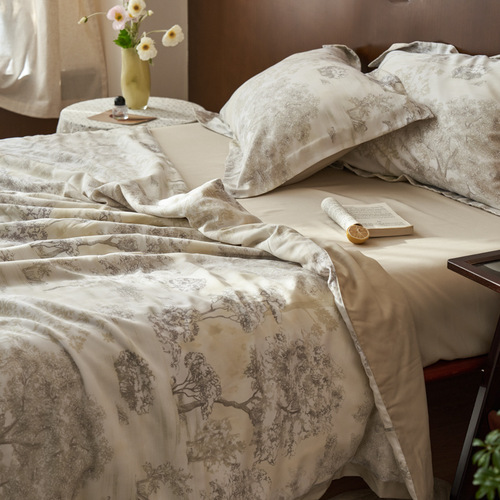 Nordic light luxury 80S Lyocell Tencel summer quilt four-piece set soybean summer cooling quilt air-conditioning quilt cool silk thin quilt
