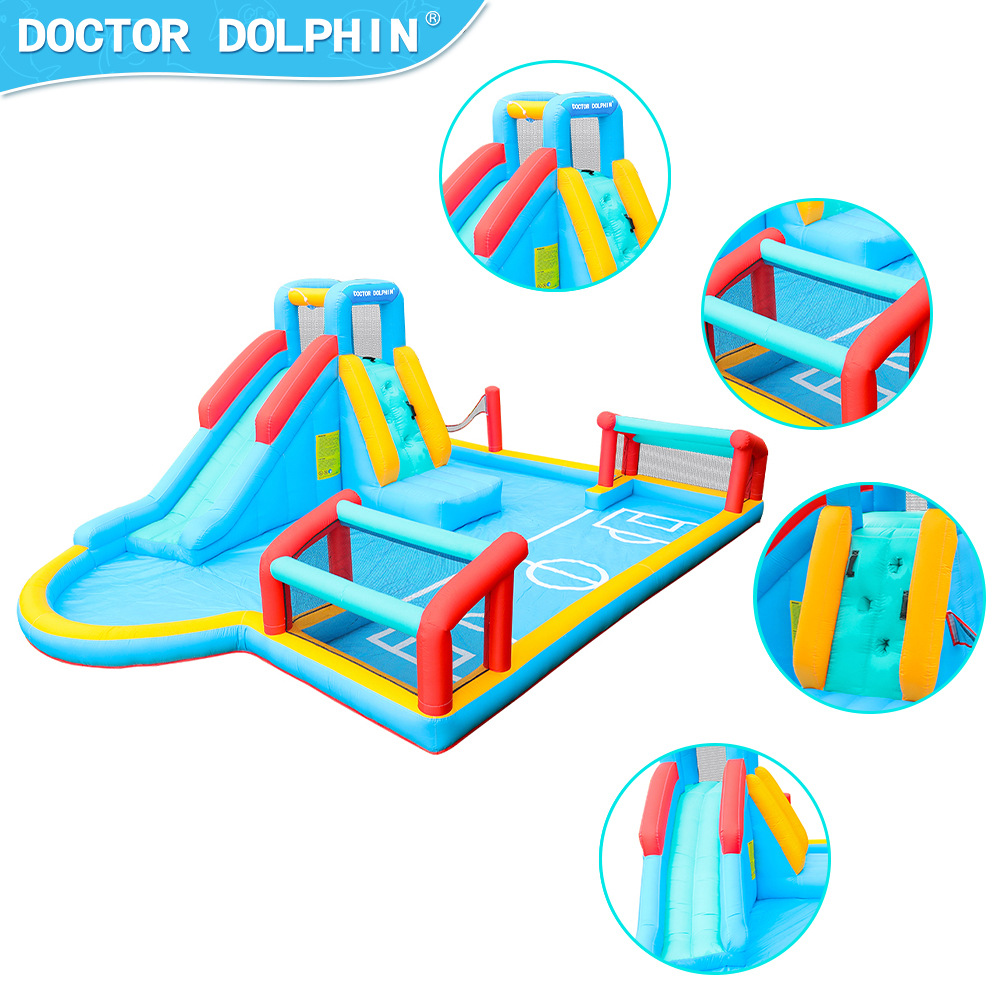 Doctorado en delfines | Castillo inflable para interiores, pequeño castillo inflable acuático para niños, tobogán inflable y trampolín combinados para el hogar